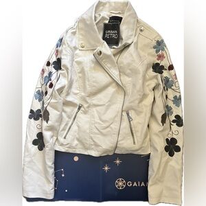 Urban retro faux leather jacket with floral embroidery medium